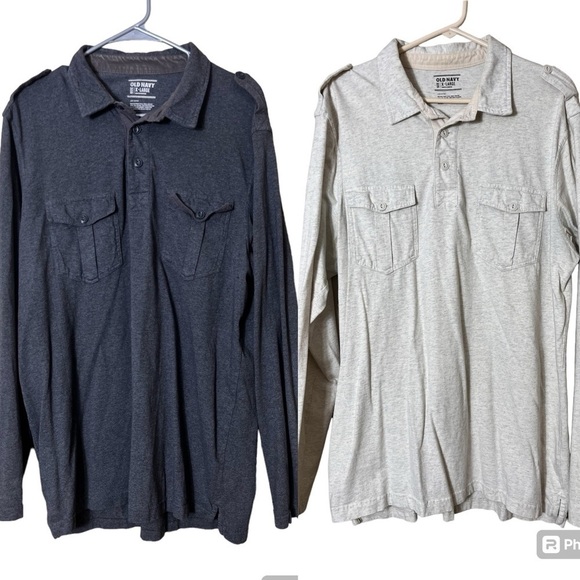 2 Men’s Vintage Old Navy Cotton Long Sleeve Collar Shoulder Tab Pocket Shirt XL - Picture 1 of 13